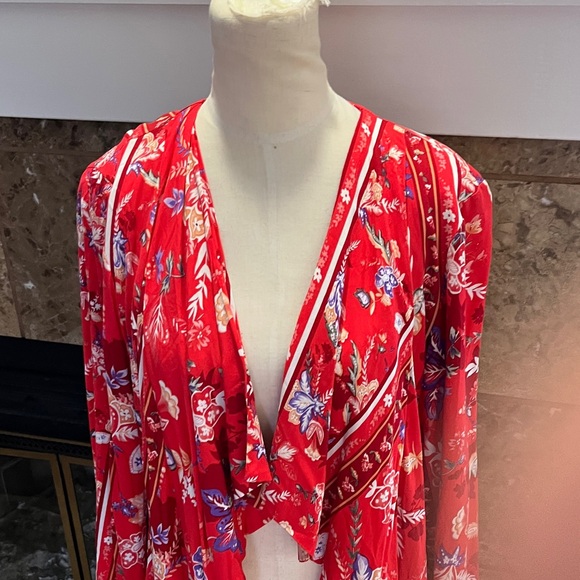 Jaase Red and White Floral Top/Jacket size large - Picture 8 of 11